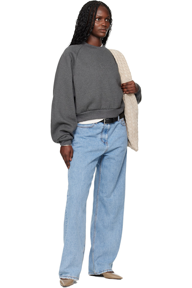 Fear Of God Essentials Серая праздничная толстовка с тиснением в стиле 90-х, реглан, круглый вырез — фото 4