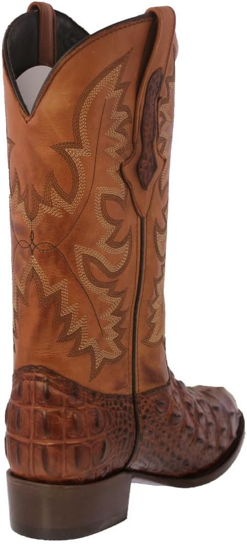 Мужские ковбойские сапоги El Presidente Mens Western из коньячной кожи с узором под аллигатора и округлым носком, Cognac — фото 3