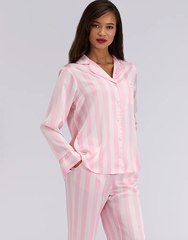 

Boux Avenue, пижамный комплект из атласного топа и брюк свободного кроя с вышивкой, светло-розового цвета