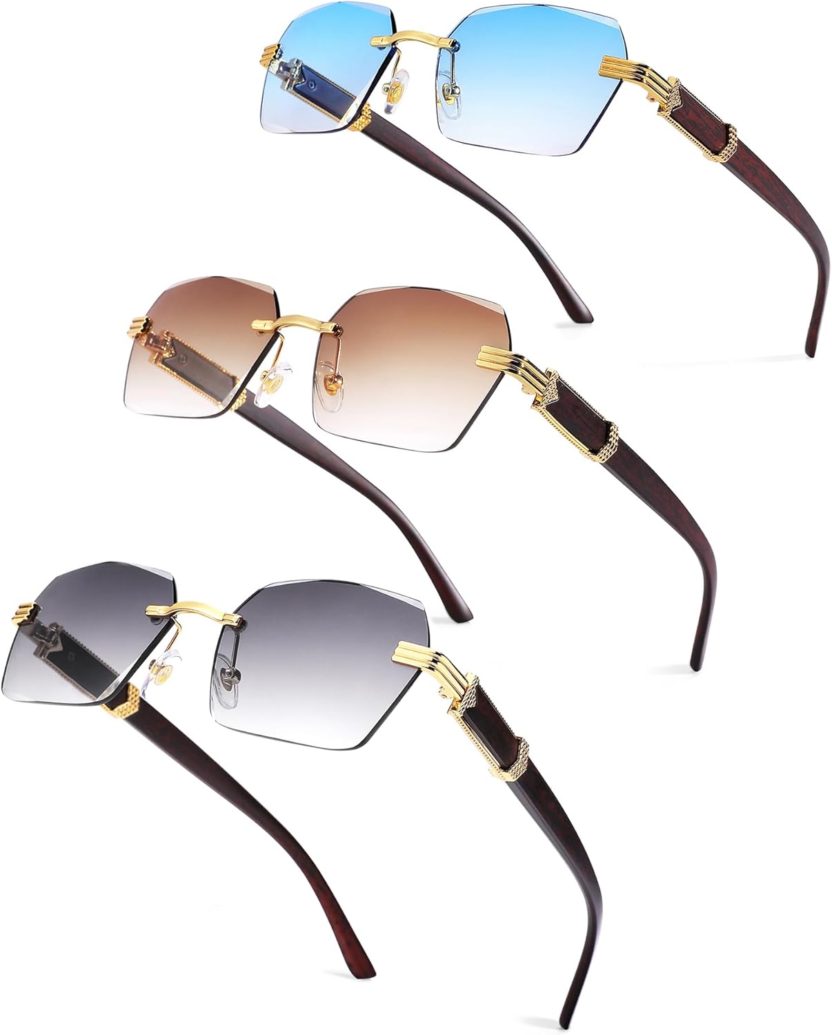 

Солнцезащитные очки Pro Acme без оправы, прямоугольной формы, для мужчин и женщин, шестиугольные солнцезащитные очки, безрамочные очки в стиле Y2K, A2 3 Pack (Brown Gradient + Grey Gradient + Blue Gradient)