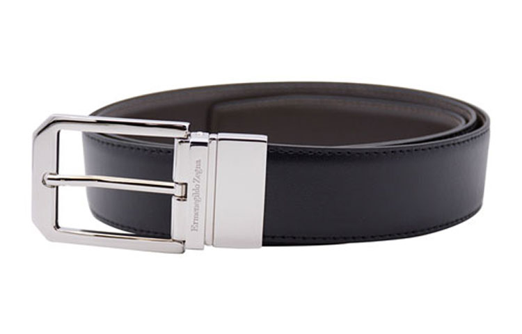 

Ermenegildo Zegna Ремень мужской из кожи коровы с серебряной пряжкой квадратной двусторонней регулируемый черный коричневый шириной 3,5 см, Black
