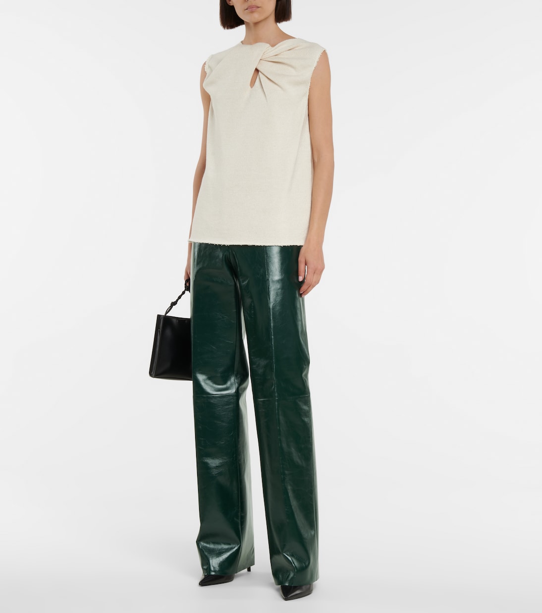 Кожаные брюки широкого кроя с высокой талией Jil Sander, Dark Green — фото 2