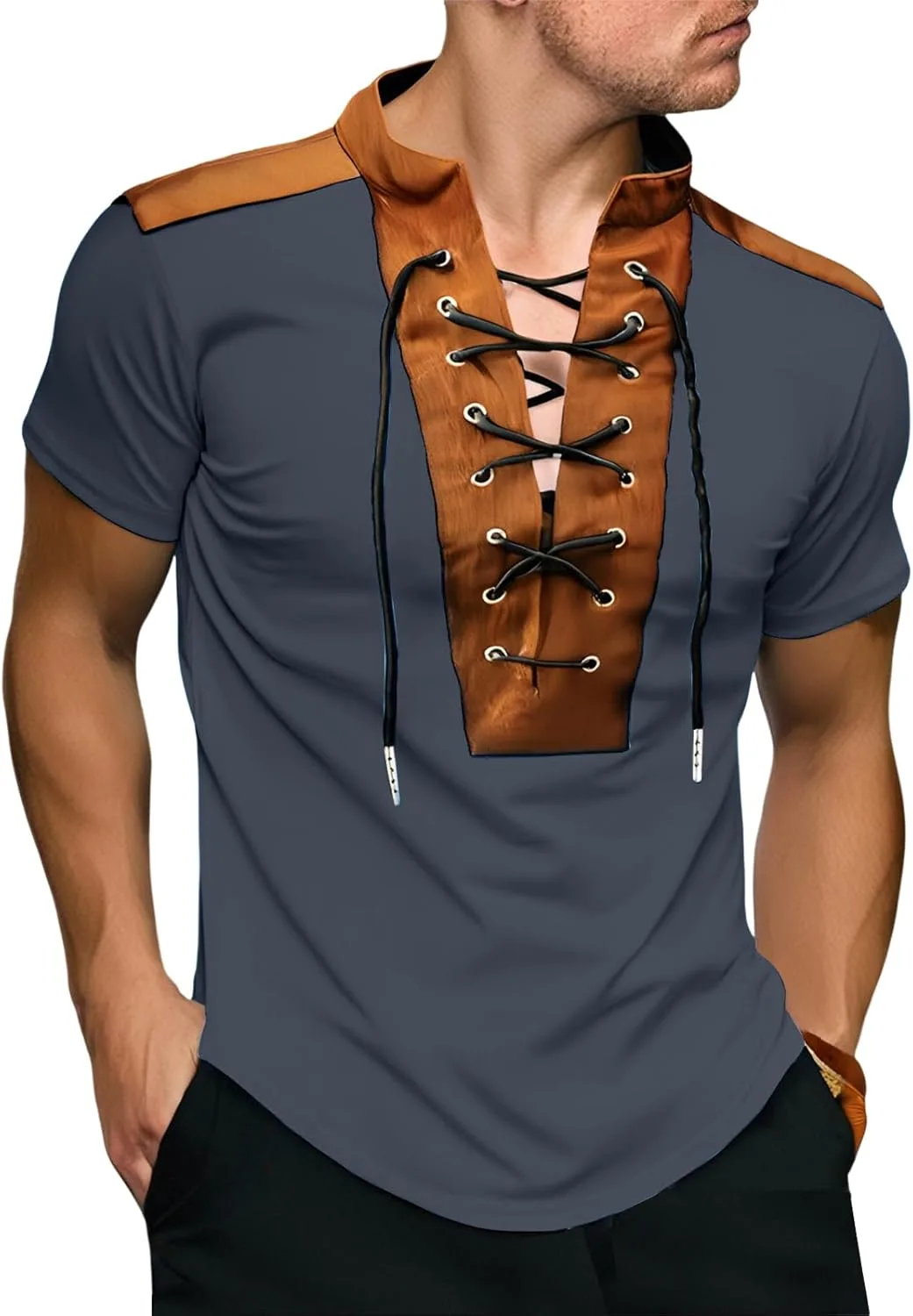 

Мужская рубашка с V-образным вырезом и короткими рукавами в стиле бохо RSZGSWS