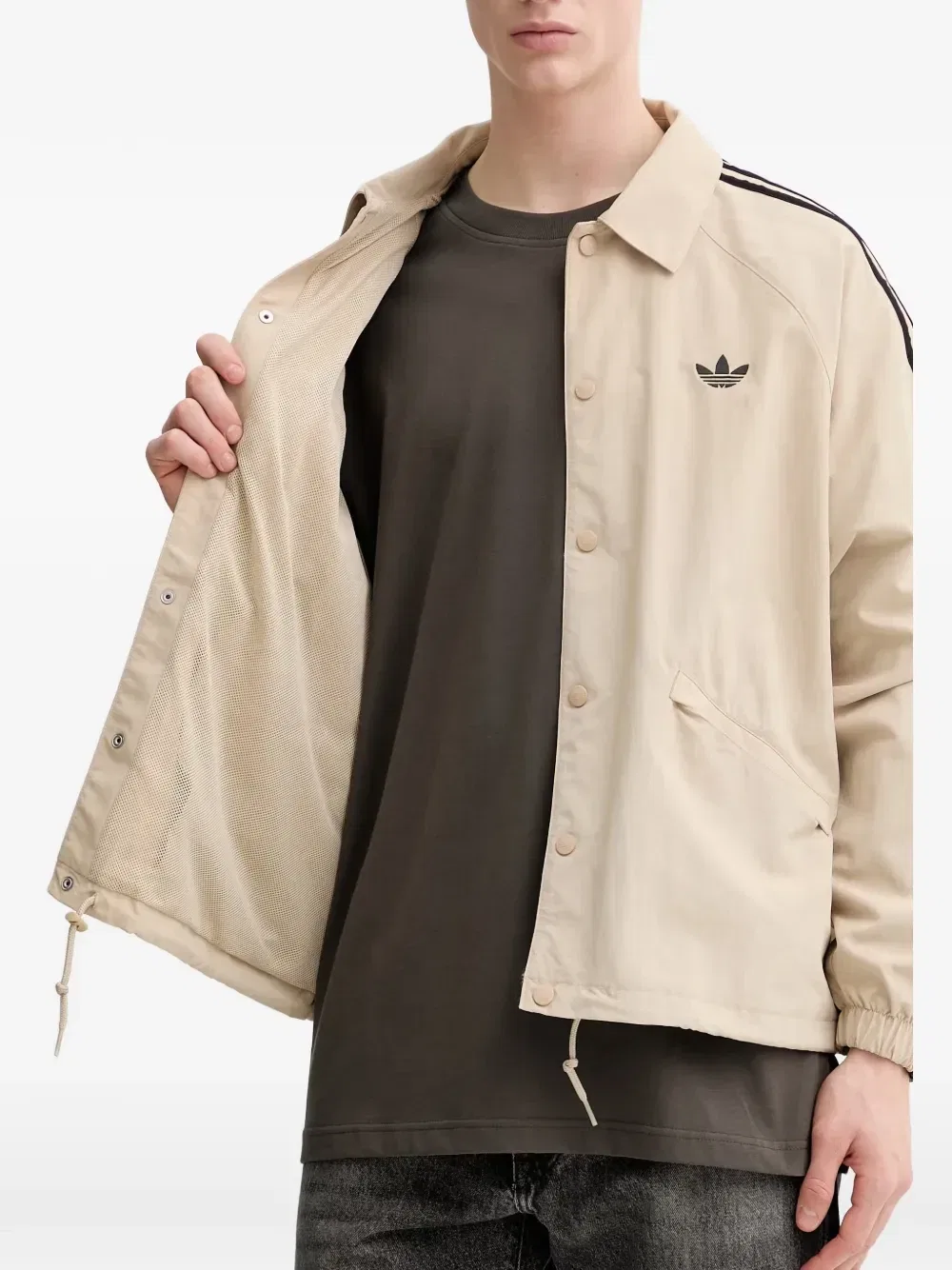 Куртка спортивная (трек) 3-Stripes Adidas, бежевый — фото 4