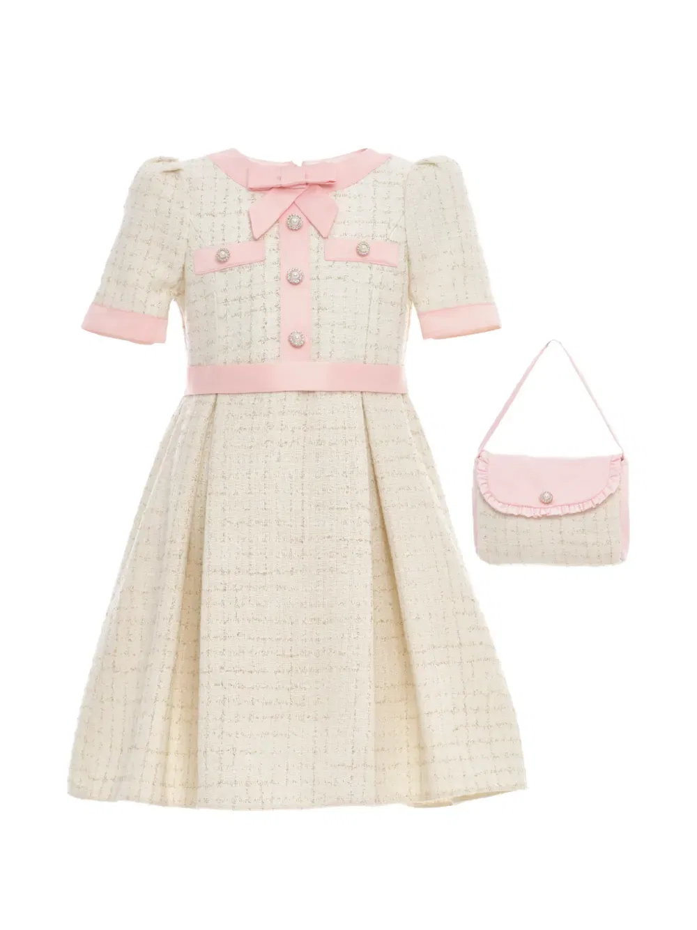 Платье с бантом и застежкой на пуговицы Dress & Fleur, нейтральный