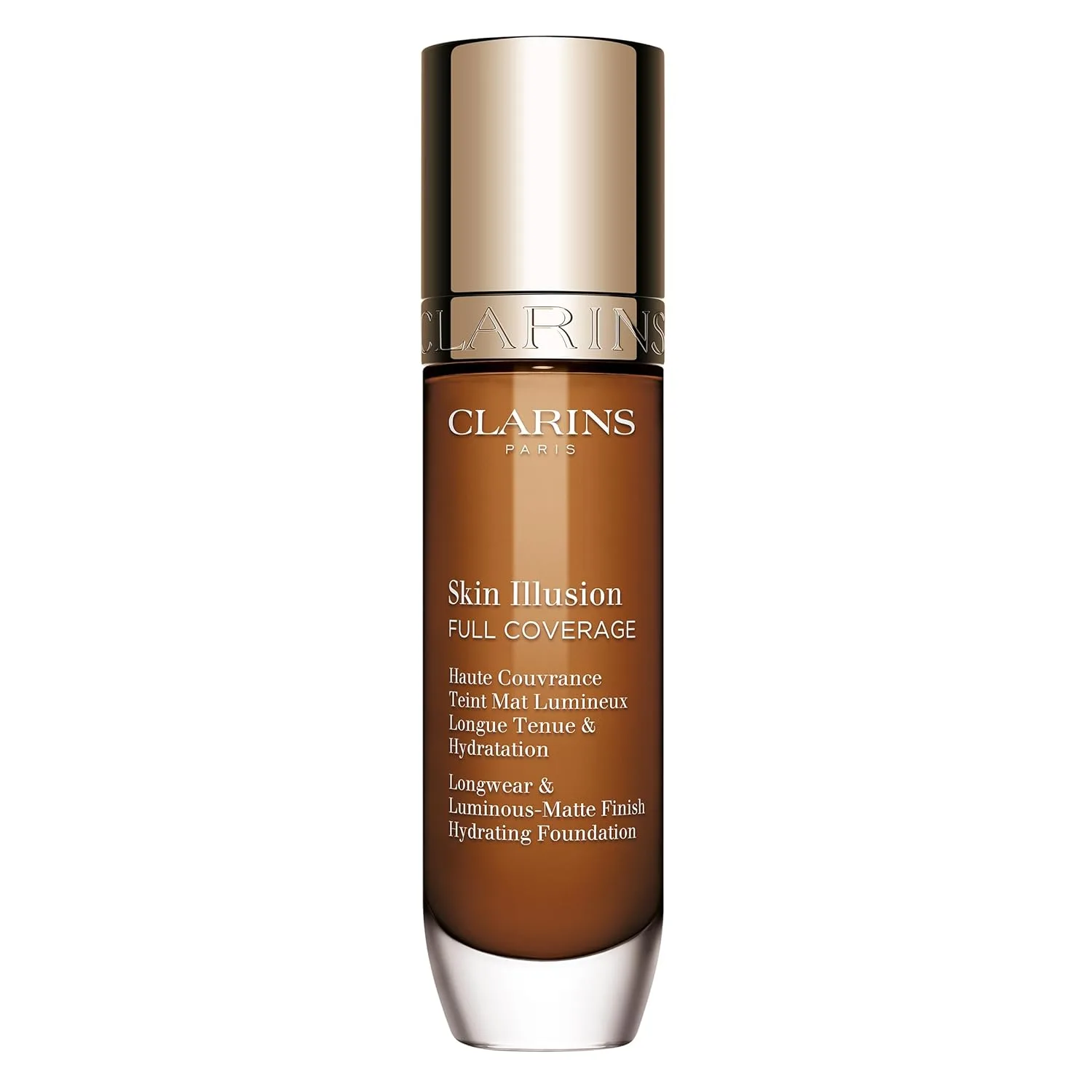 Clarins Skin Illusion Longwear Full Coverage Foundation, матовое сияние, 24 часа стойкости и увлажнения, естественный вид, устойчивость к переносу, поту и размазыванию, с гиалуроновой кислотой, 30 мл, 118.5N Deep mahogany with neutral undertones