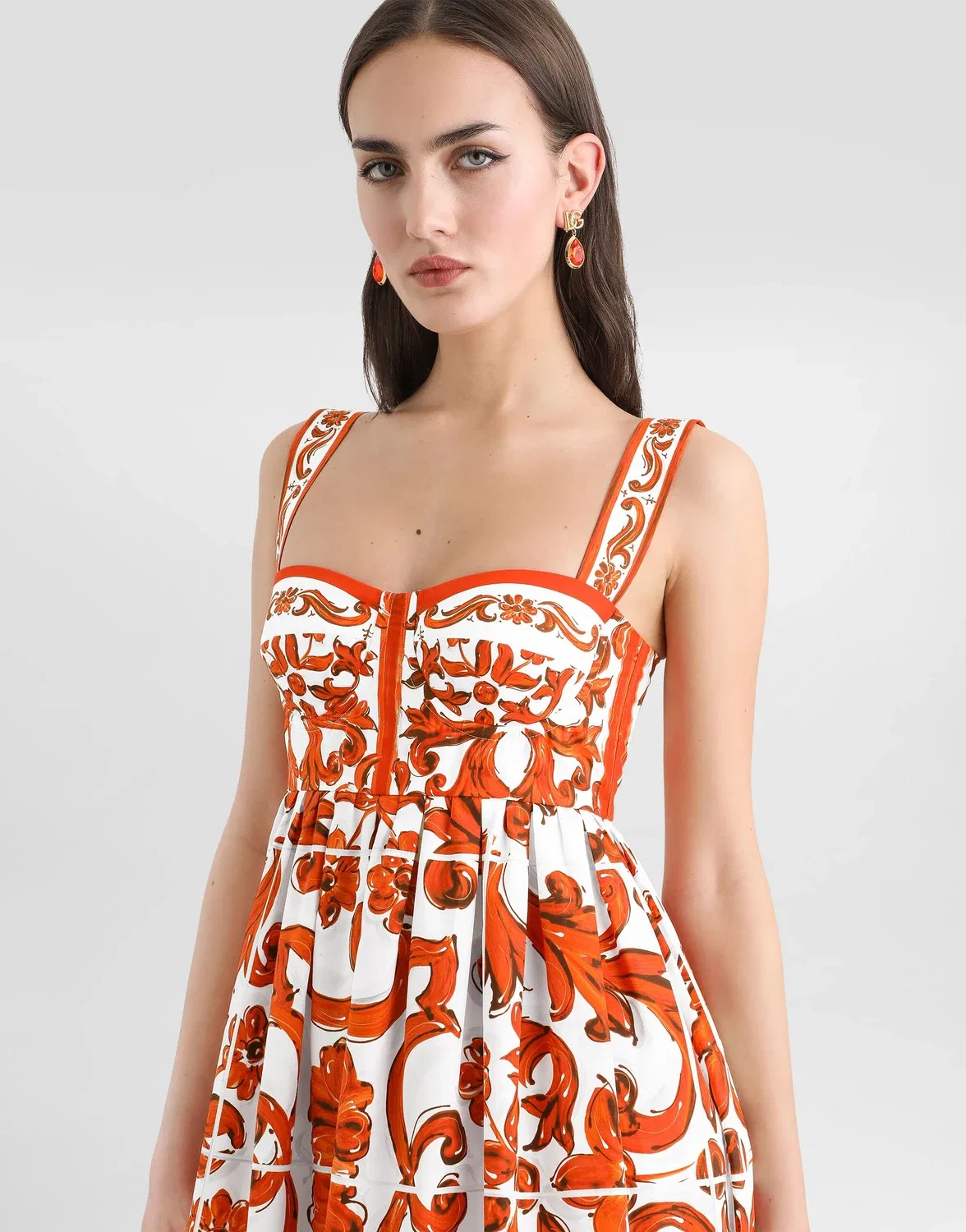 Короткое платье из поплина с принтом «Майолика» DOLCE & GABBANA, бежевый — фото 4