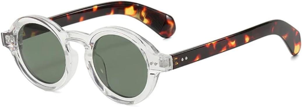 

Солнцезащитные очки для мужчин и женщин - защита от УФ-излучения UV400 - круглые заклепки, декор в стиле панк с леопардовым принтом, для занятий спортом на открытом воздухе и вождения DSVIGF, Clear Dark Green