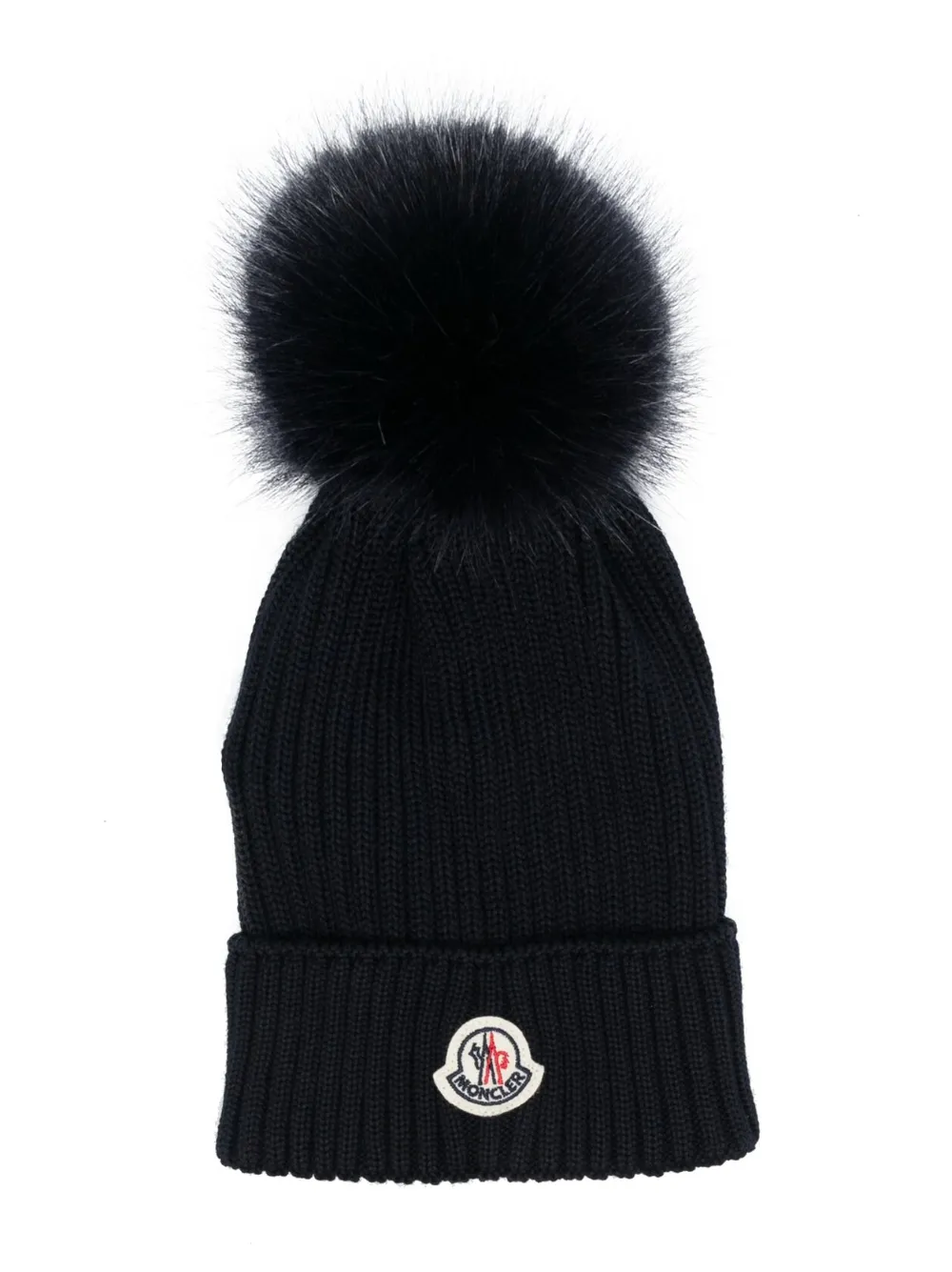 

Шерстяная шапка бини в рубчик с нашивкой-логотипом Moncler Enfant, синий