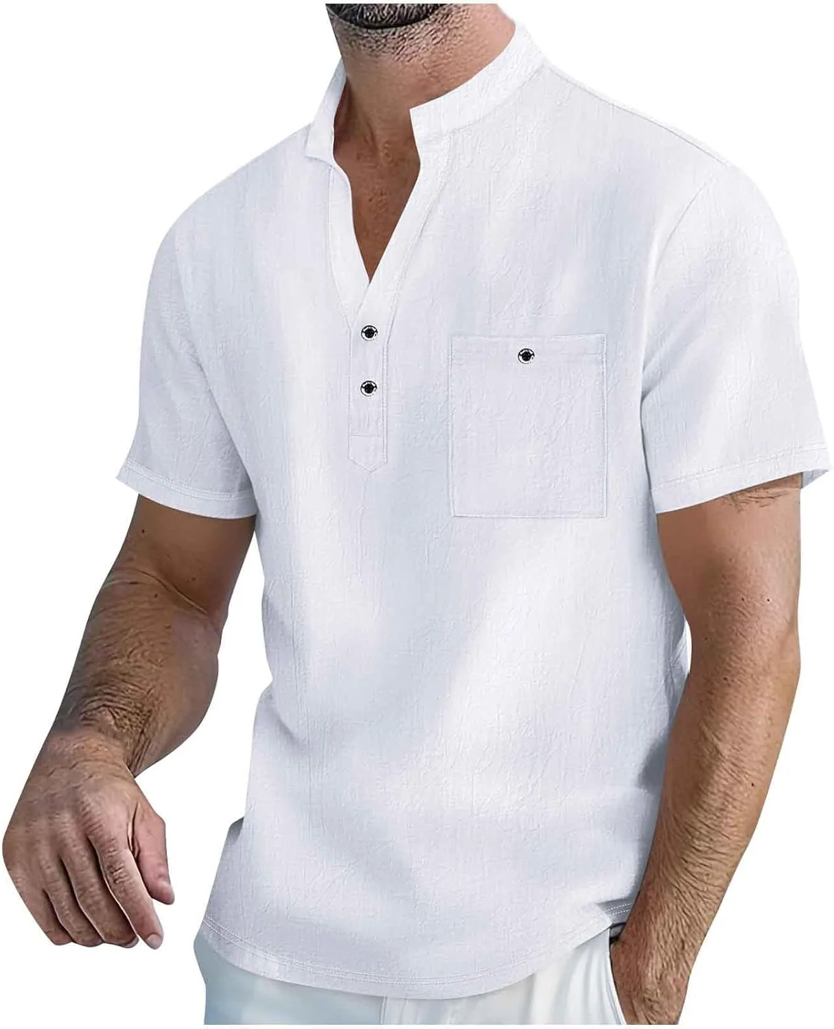 

Мужская повседневная рубашка-поло с V-образным вырезом и коротким рукавом QUNPIU