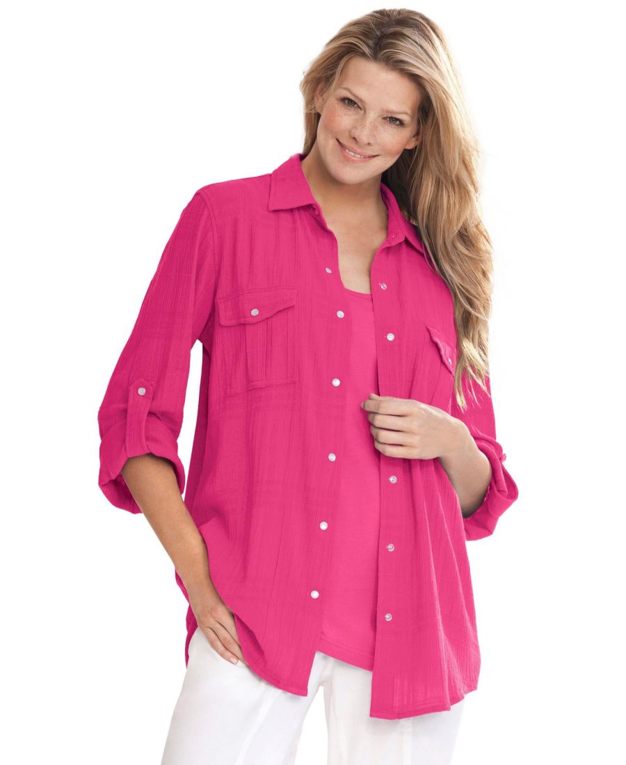 

Женская хлопковая марлевая рубашка большого размера Woman Within, Raspberry sorbet