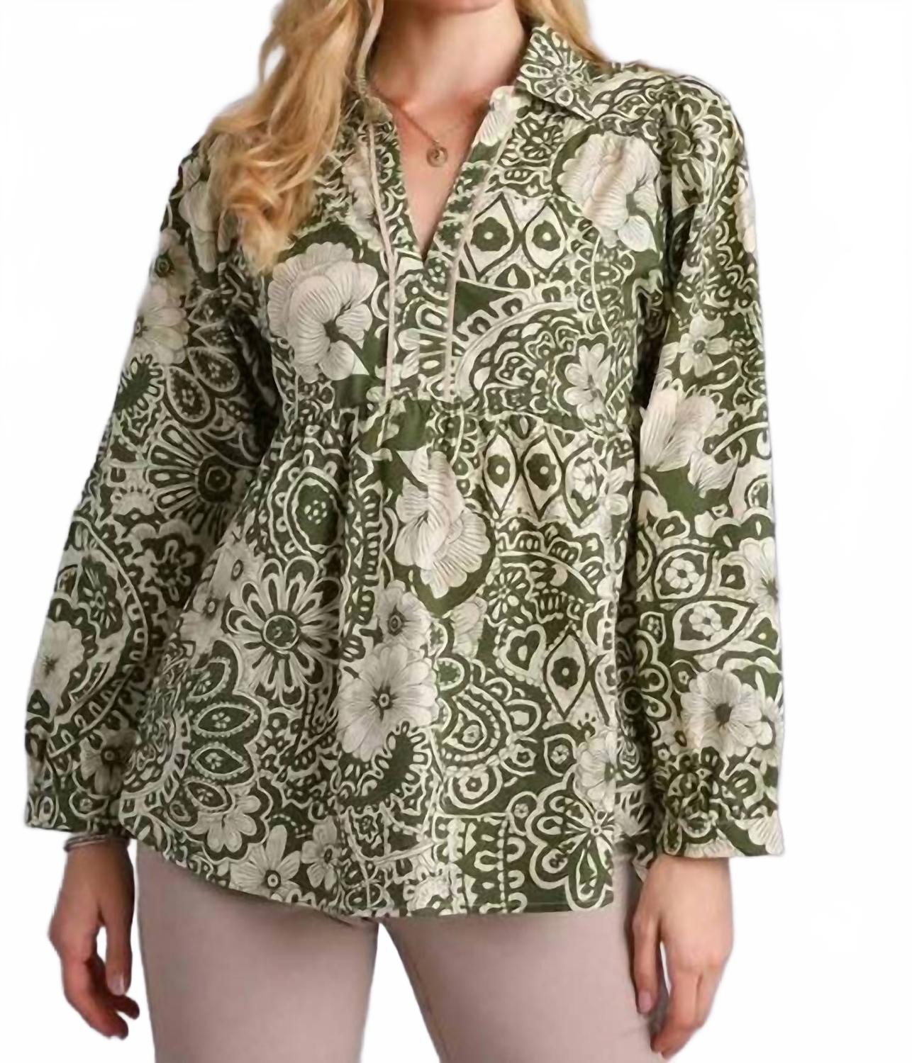 

Топ Babydoll с V-образным вырезом и разноцветным принтом, оливковый Umgee