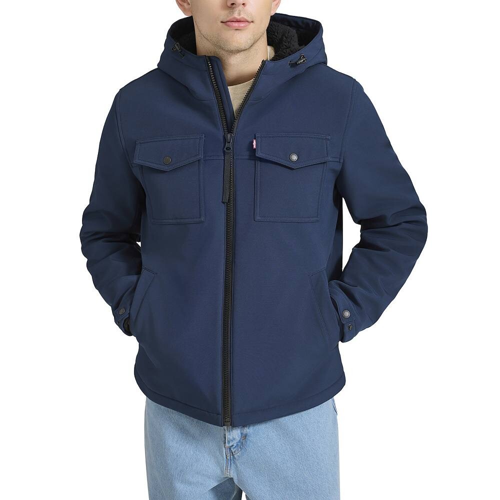 

Мужское штормовое пальто с капюшоном и стеганой подкладкой Levi's Soft Shell, цвет Midnight