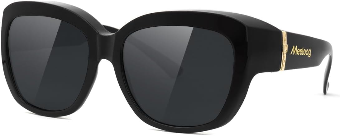 

Солнцезащитные очки Meeloog Fit Over Glasses для женщин, увеличенные поляризованные солнцезащитные очки, надеваемые поверх обычных очков, солнцезащитные очки для вождения MST6494, Black Frame Black Lens