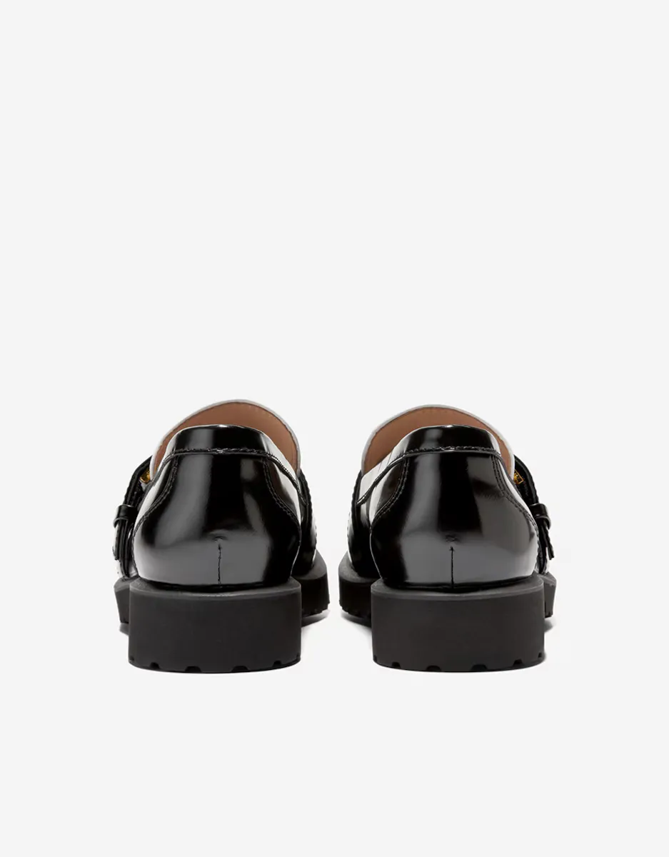 Двухцветные женские кожаные мокасины с пряжкой Cole Haan, черный — фото 2