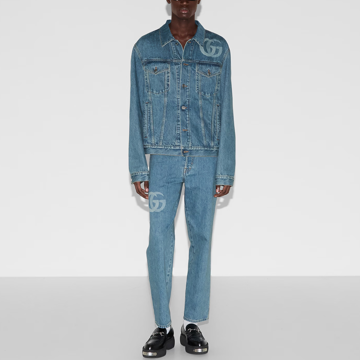GUCCI Джинсовая куртка с воротником и пуговицами, Blue — фото 4