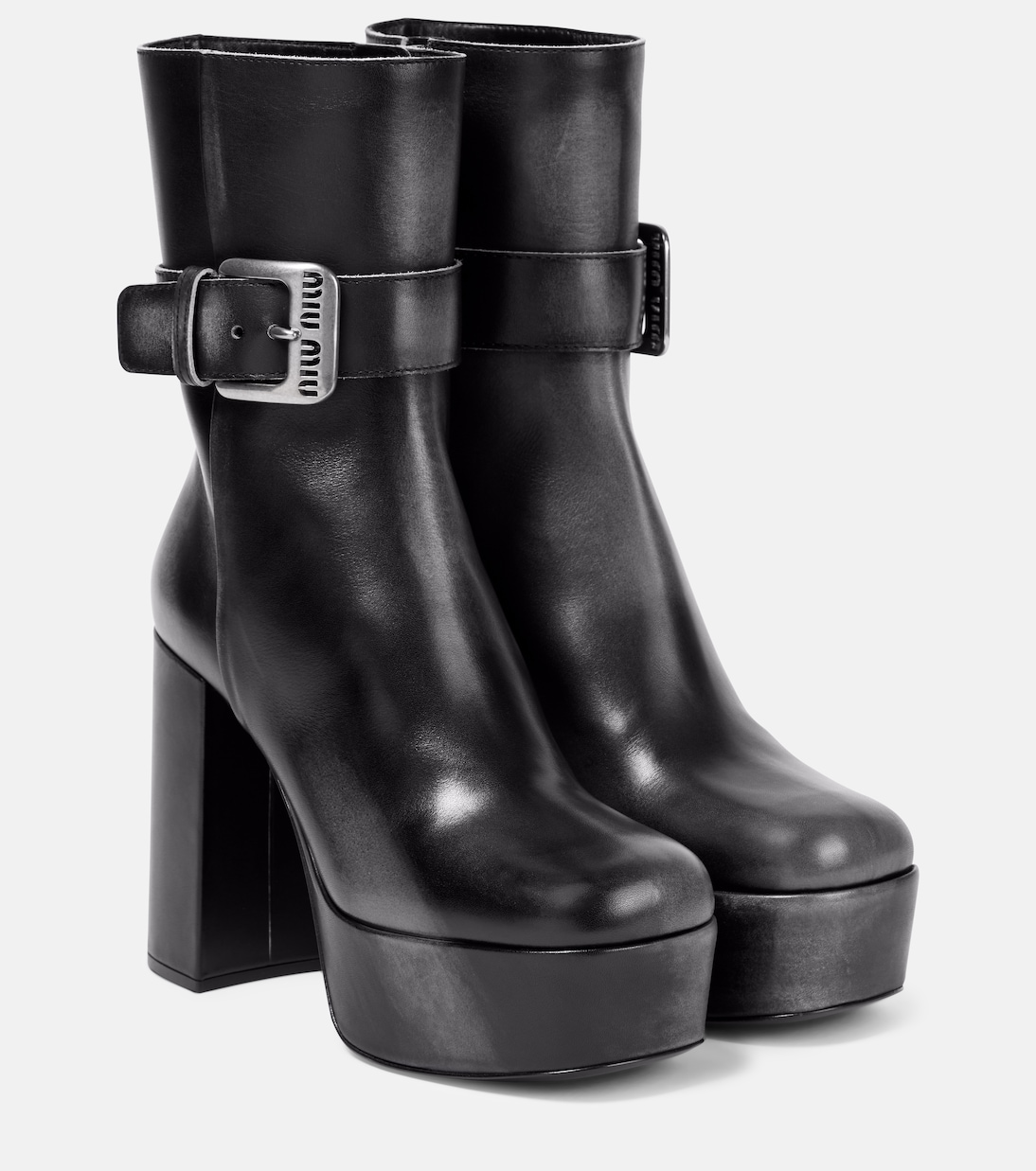 Ботильоны из кожи на платформе Miu Miu, Nero