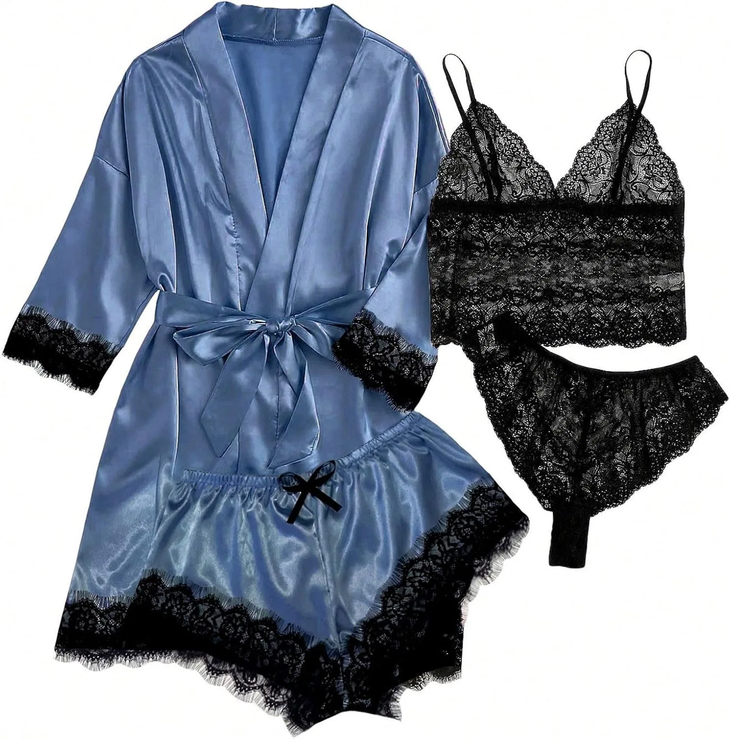 Комплект пижамы из сатина, с кружевом, Sky Blue