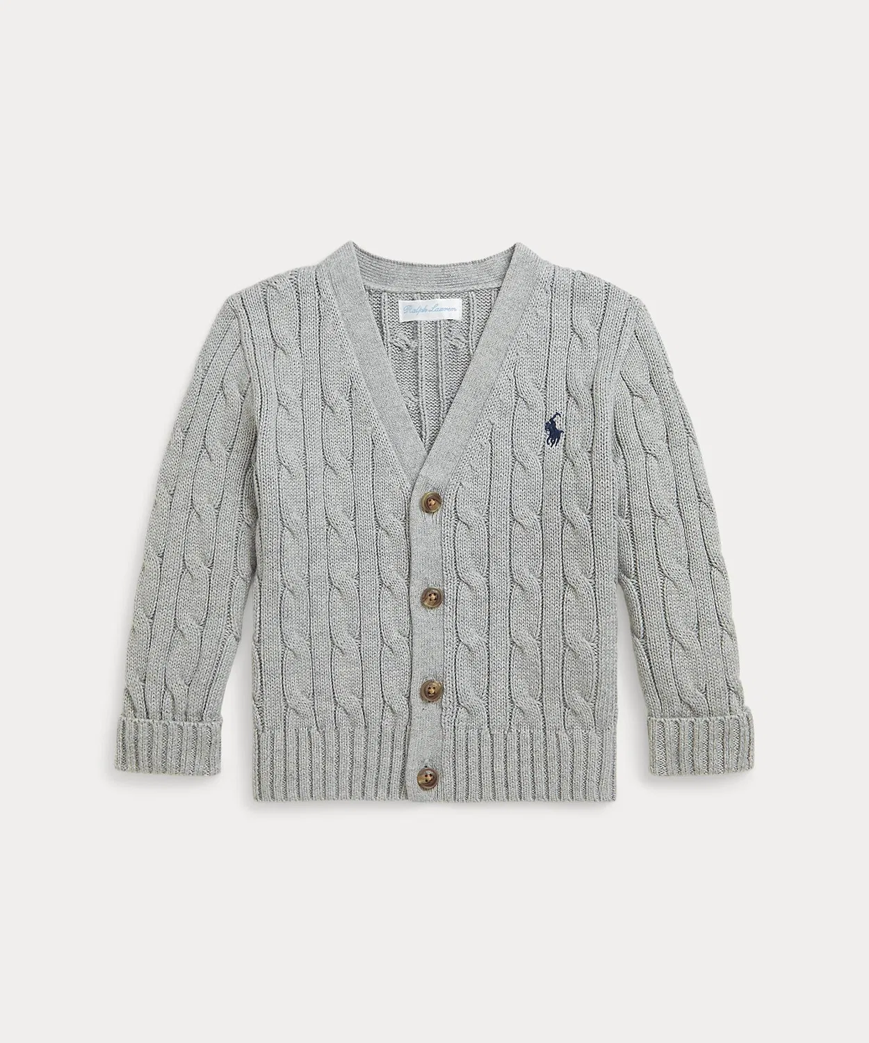 Кардиган с V-образным вырезом, косая вязка, хлопок, Ralph Lauren, серый