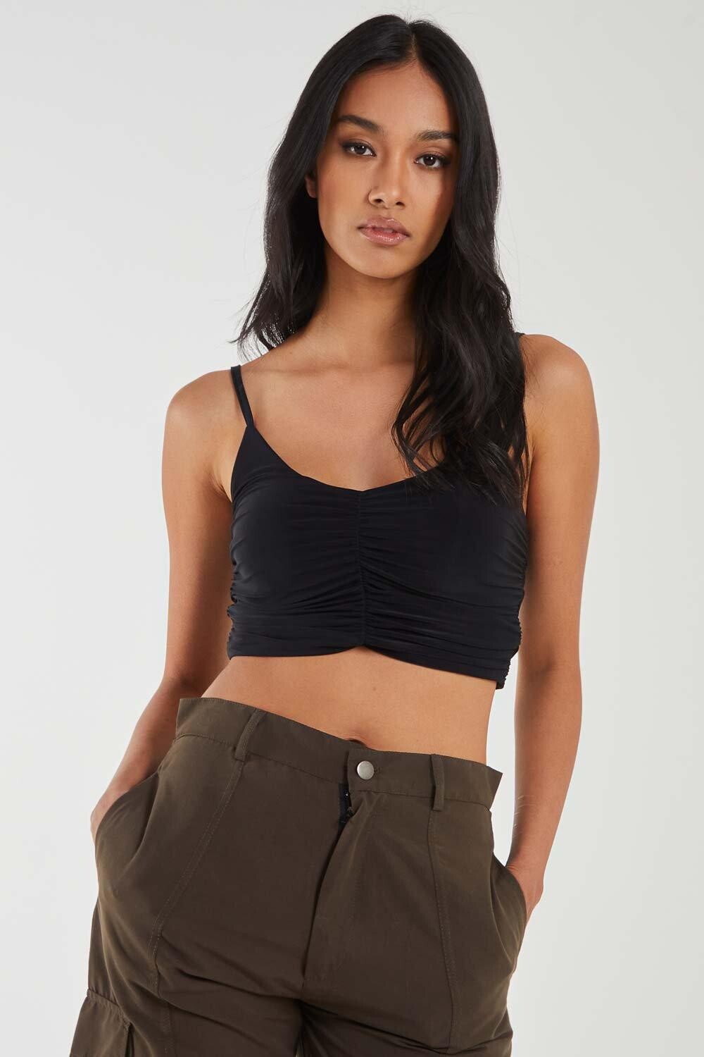 

Укороченный топ со сборками и ремешками Pink Vanilla, черный