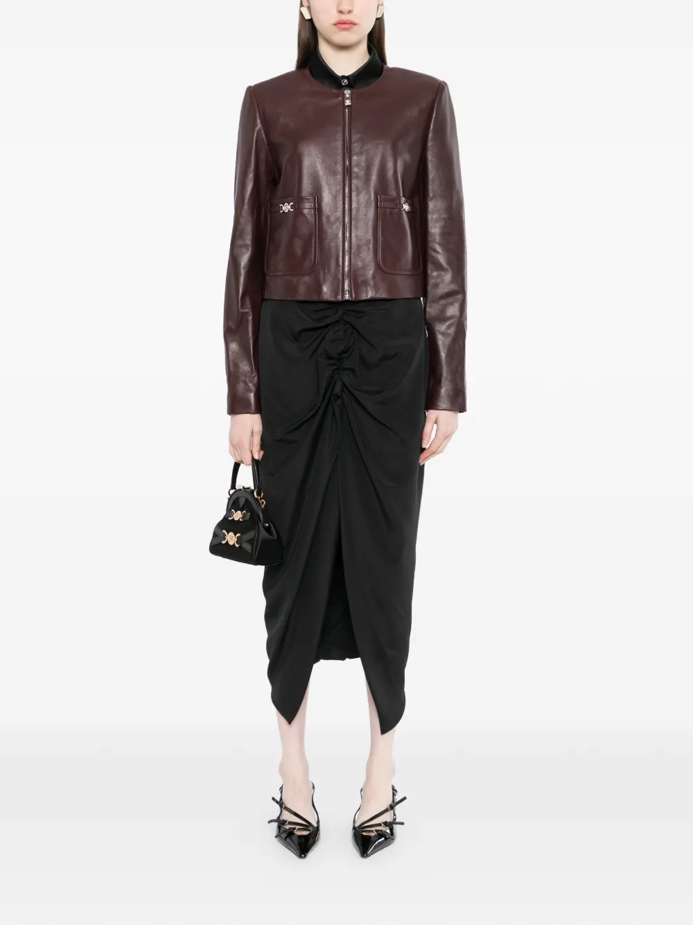 Кожаная куртка на молнии VERSACE, красный — фото 2