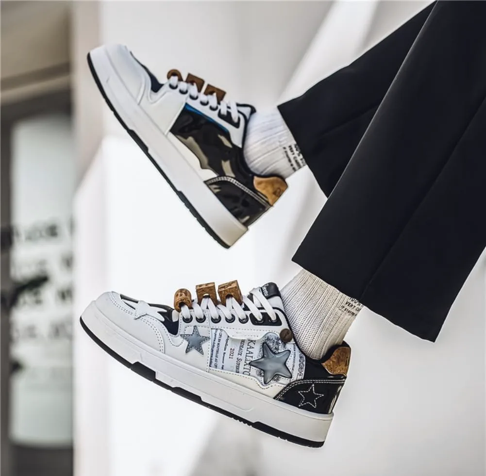 Мужские массивные кроссовки Star Shoes Y2K в ретро-стиле, кожаные кроссовки на шнуровке, легкая и удобная обувь для ходьбы для мужчин и женщин Generic, белый — фото 4
