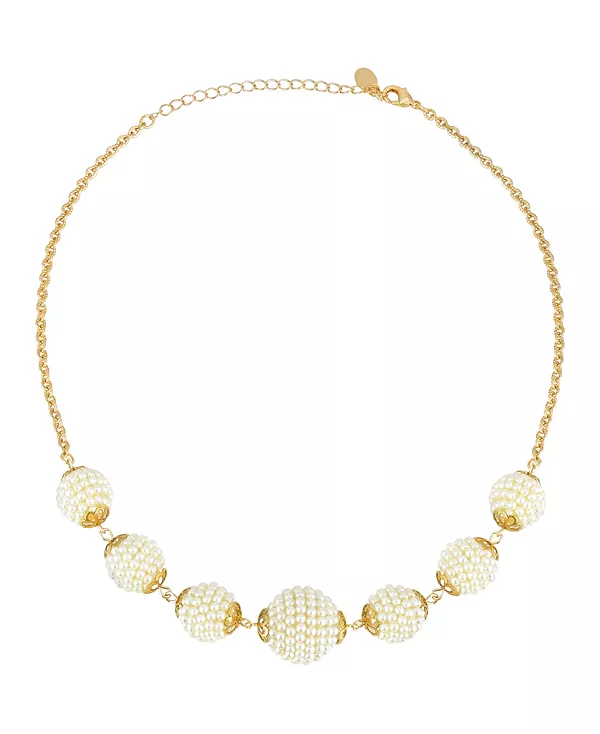 

Золотистое ожерелье с несколькими круглыми искусственными шариками, регулируемое, 16 дюймов 2028, white
