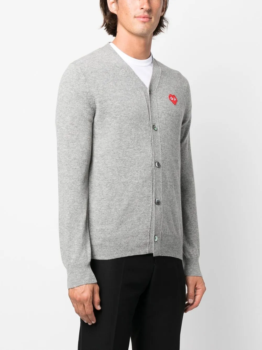 Кардиган тонкой вязки с нашивкой-логотипом Comme Des Garçons Play, серый — фото 3