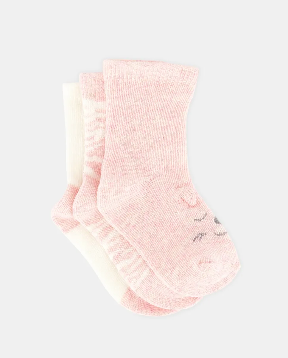 

Набор из 3 пар носков с детским фантазийным рисунком для девочки Cotton Juice, розовый