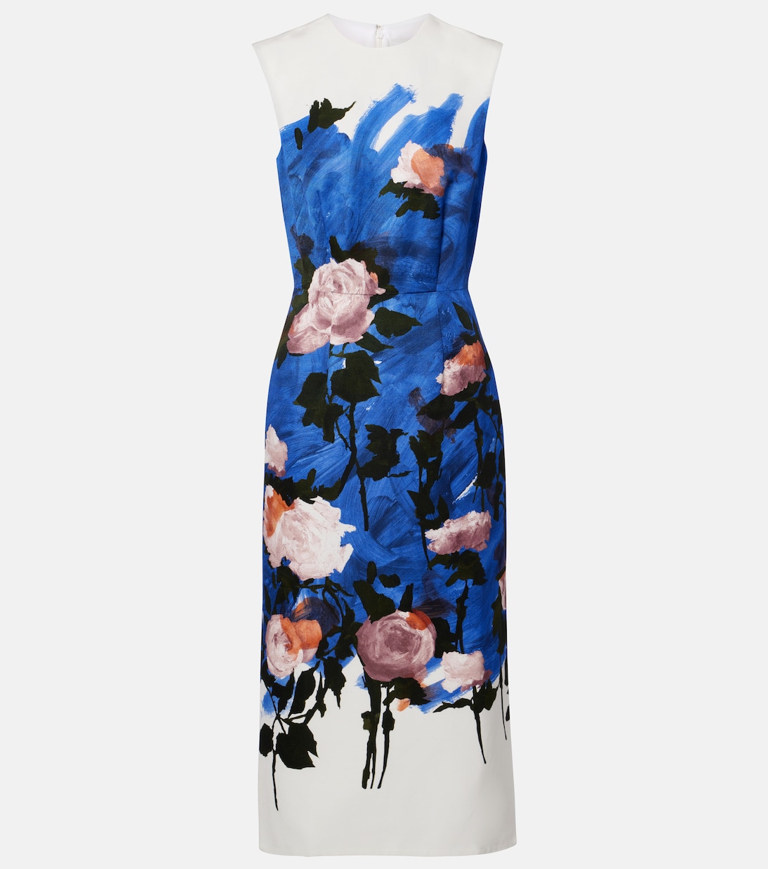 

Платье миди из смесового хлопка с цветочным принтом Erdem, Brushstroke Rose Cobalt Blue