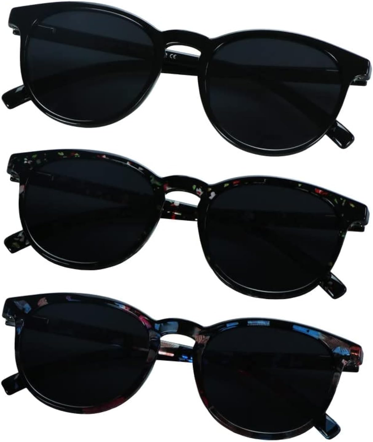 

Солнцезащитные очки YEIN, комплект из 3 пар, для мужчин и женщин, с защитой от УФ-излучения, винтажная квадратная полноразмерная оправа, Chilling_black+floral+pink Floral