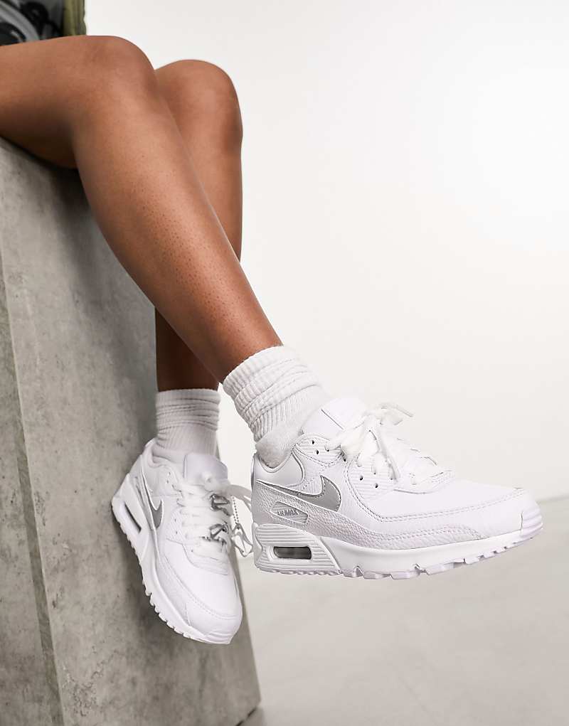 

Кроссовки Nike Air Max 90 с белыми и серебряными украшениями, Серый, Кроссовки Nike Air Max 90 с белыми и серебряными украшениями