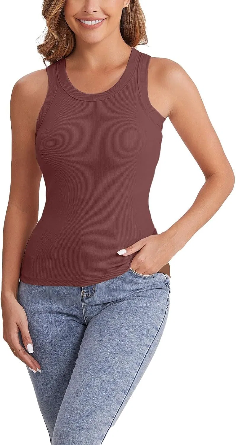 Топ на бретелях с встроенным бюстгальтером, Ribbed Knit, Brown — фото 2
