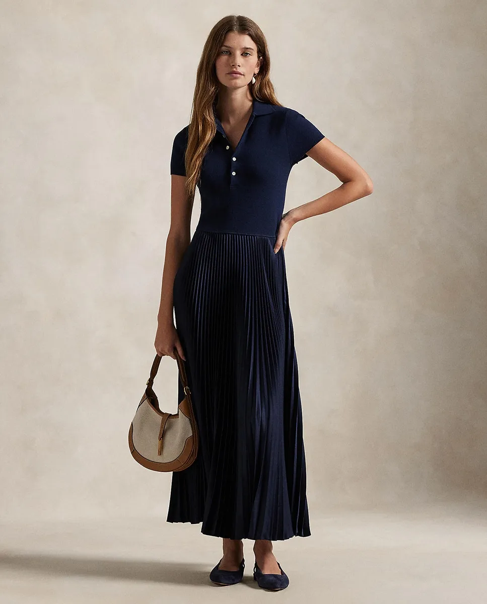 

Платье-поло миди с облегающим лифом Polo Ralph Lauren, тёмно-синий