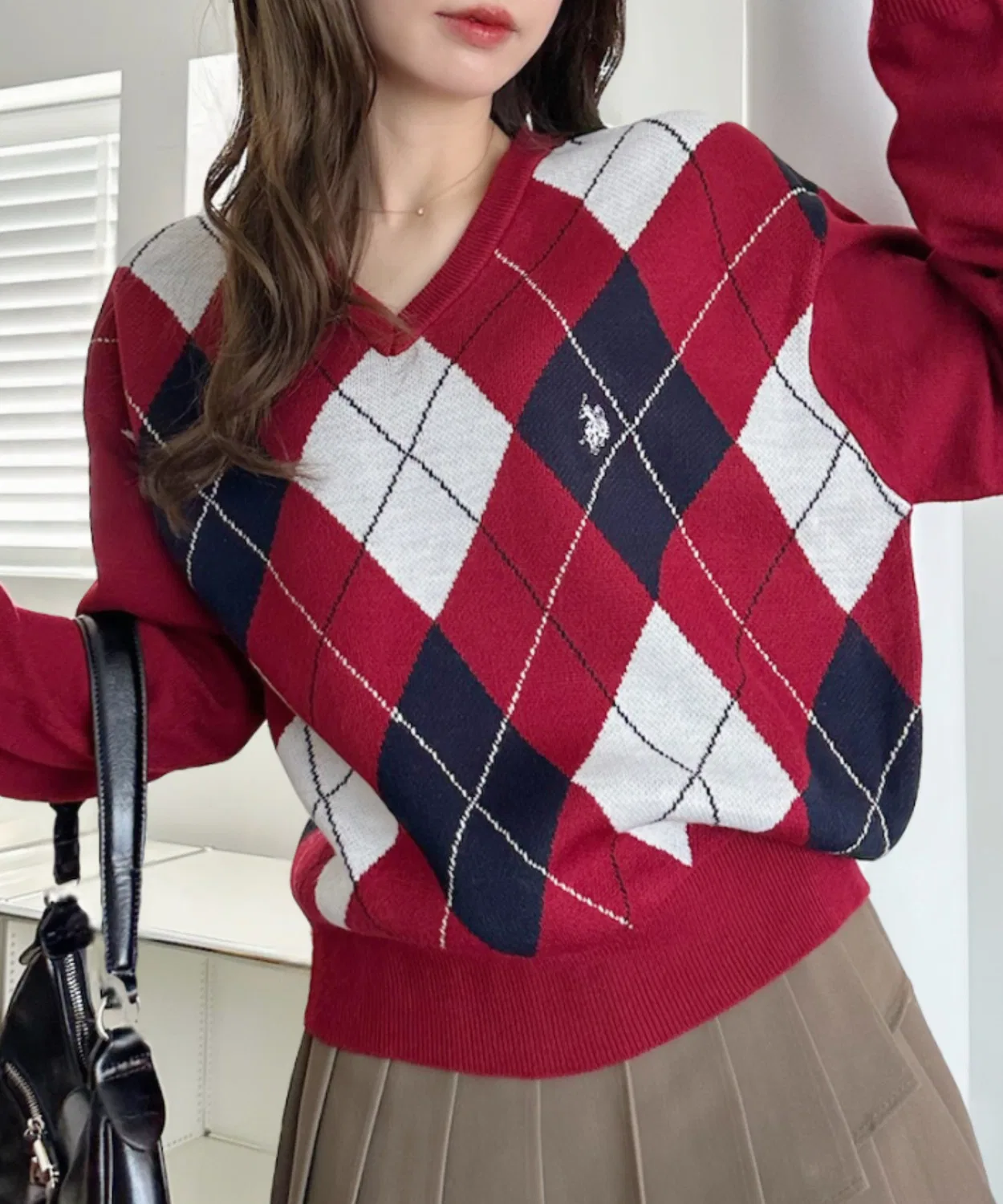 Свитер U.S. POLO ASSN с аргайловым узором, красный
