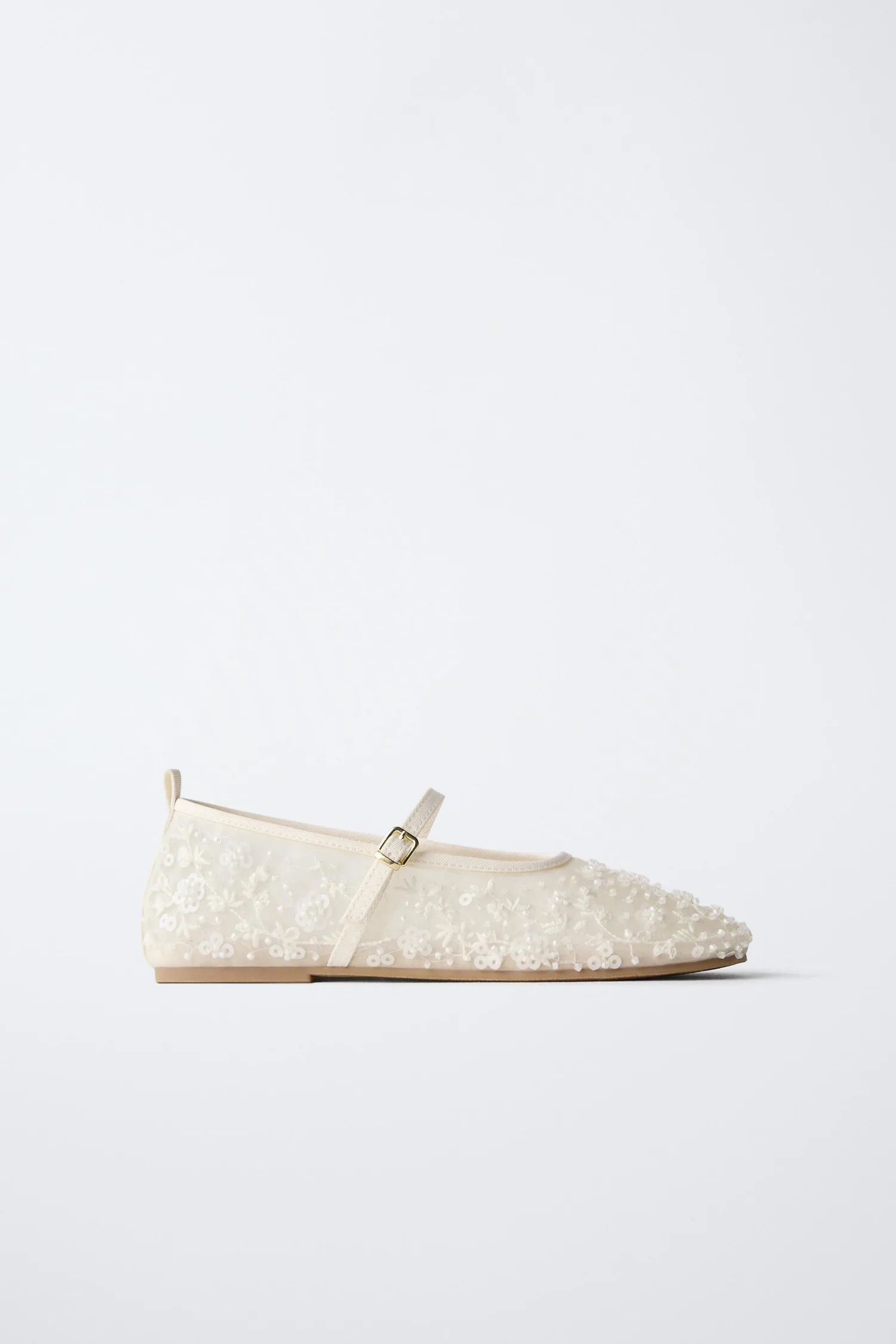 Туфли ballerinas with faux pearls Zara, экрю/белый