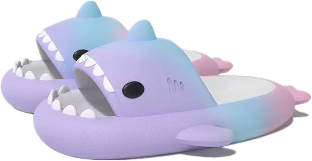 

Милые тапочки с градиентным рисунком в виде акулы, пляжная обувь с мягкой подошвой 4 см, летние тапочки-акулы для женщин и мужчин, из ЭВА, нескользящие, для ванной комнаты, для дома и улицы Kaitesi, синий/розовый