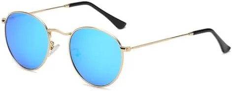 

Классические женские круглые солнцезащитные очки 2027 года, розовые, с зеркальным покрытием, в стиле ретро, ​​мужские очки с зеркальным покрытием MTZJH, Blue Mirror