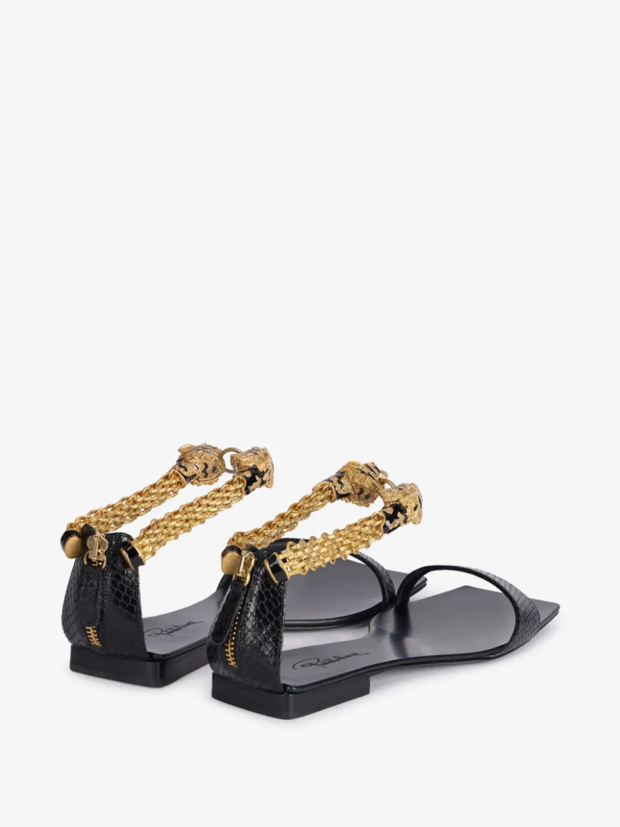 Сандалии на плоской подошве Roberto Cavalli Jewel Tigers, черный — фото 3