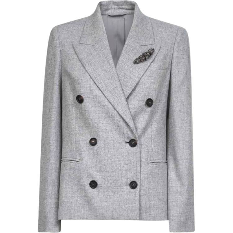 

Brunello Cucinelli Двубортный жакет с детализацией, Light Gray
