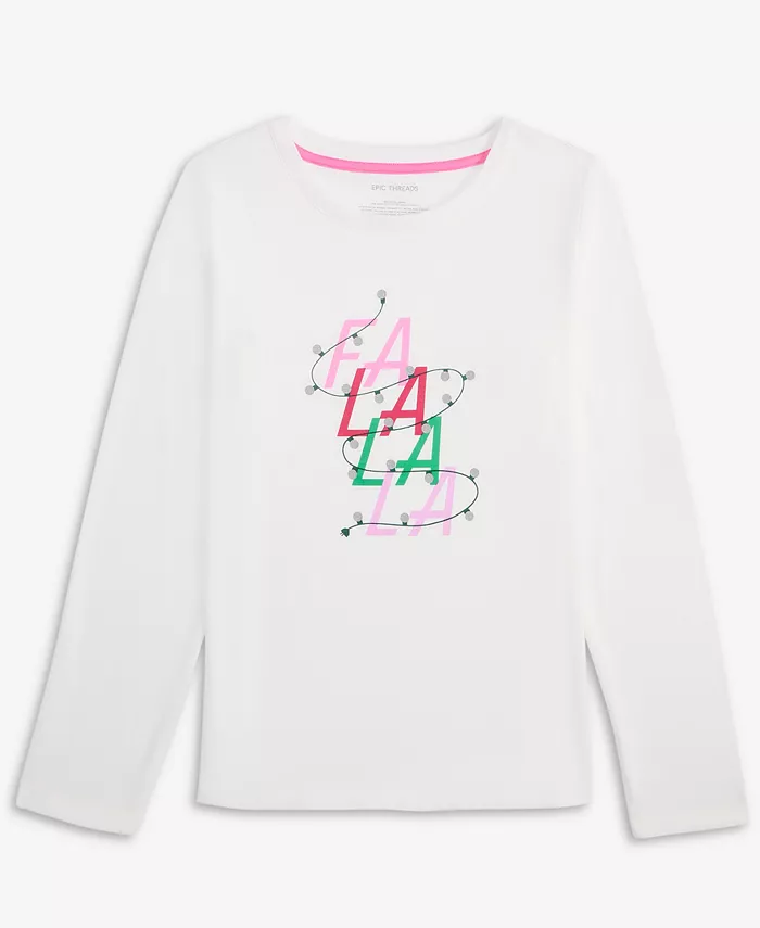 

Футболка с принтом Fa La La La для девочек и подростков Epic Threads, белый