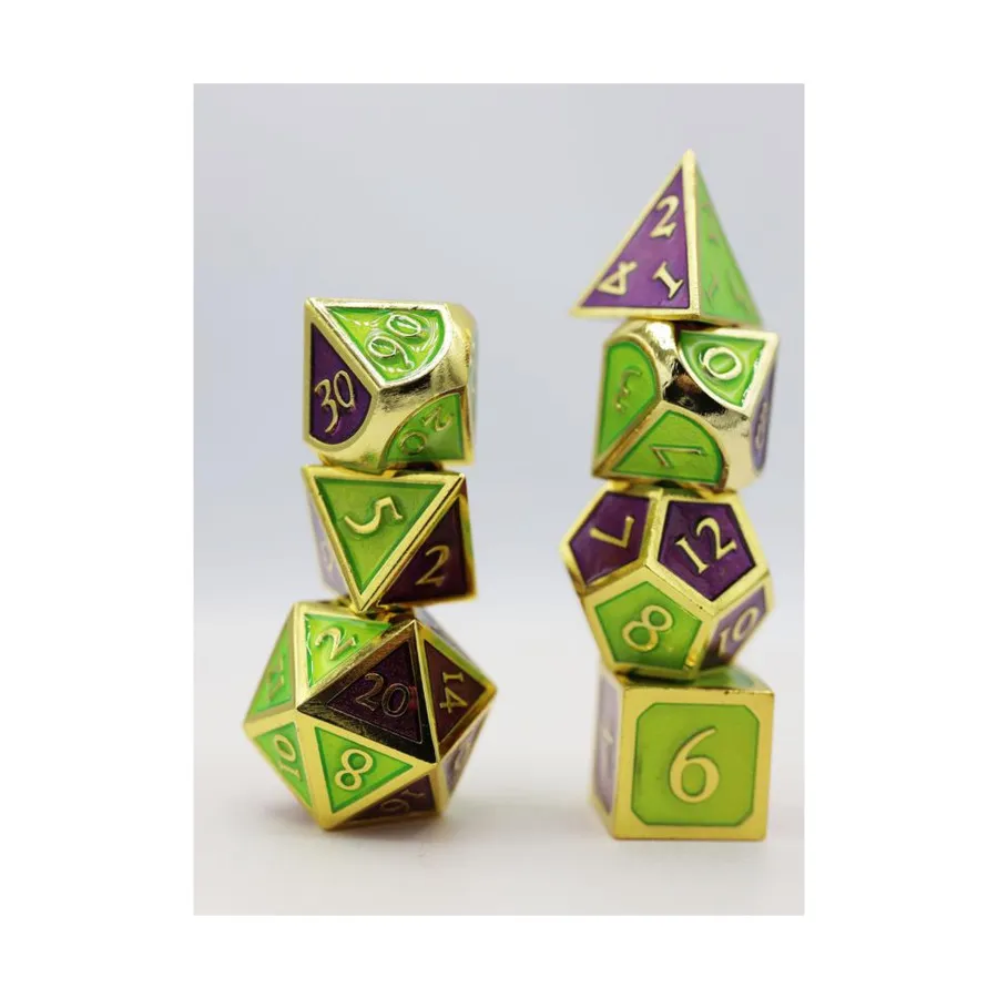 

Полисет — двойной аметист и зеленый (7), Dice Sets - Metal (Foam Brain Games)