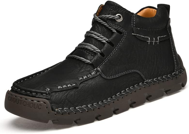 

Мужские ботинки Чака с ручной прошивкой, повседневная обувь, зимние шнурованные модные лоферы, удобные кожаные походные теплые снежные ботинки Elshtide, черный
