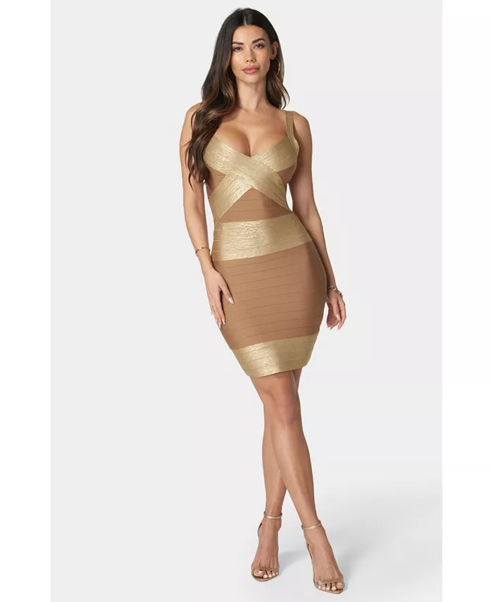 

Женское платье с цветными блоками Bandage Dress Bebe, золотой