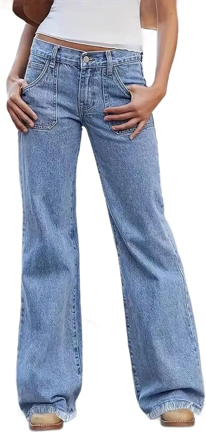 Женские джинсы Y2k low rise wide leg с клапанами на карманах