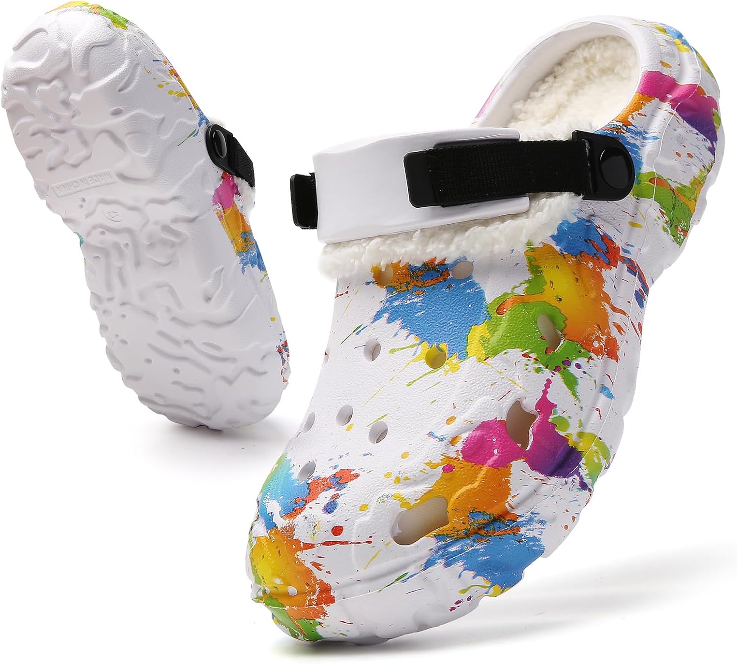 

Мужские сабо CERYTHRINA с меховой подкладкой, зимние садовые туфли для дома и улицы, тапочки с легким надеванием, теплые домашние флисовые сланцы, съемные, моющиеся, водонепроницаемые и дышащие, белый