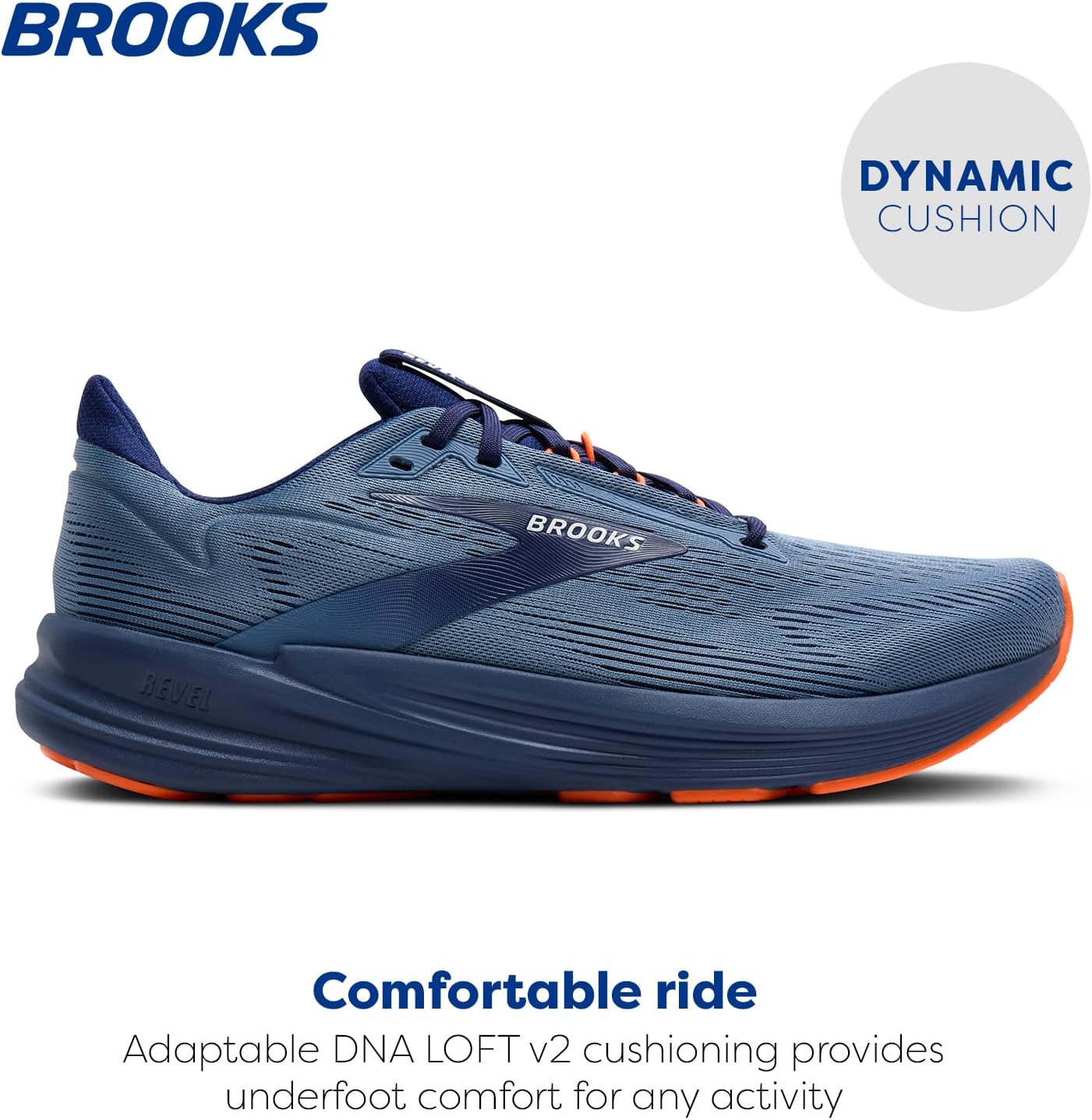 Мужские кроссовки Brooks Revel 8 для бега и ходьбы с нейтральной поддержкой, синий/оранжевый — фото 2