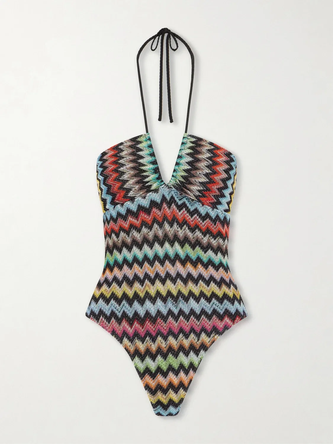 Полосатый купальник из металлизированной пряжи, связанный крючком Missoni, мультицвет