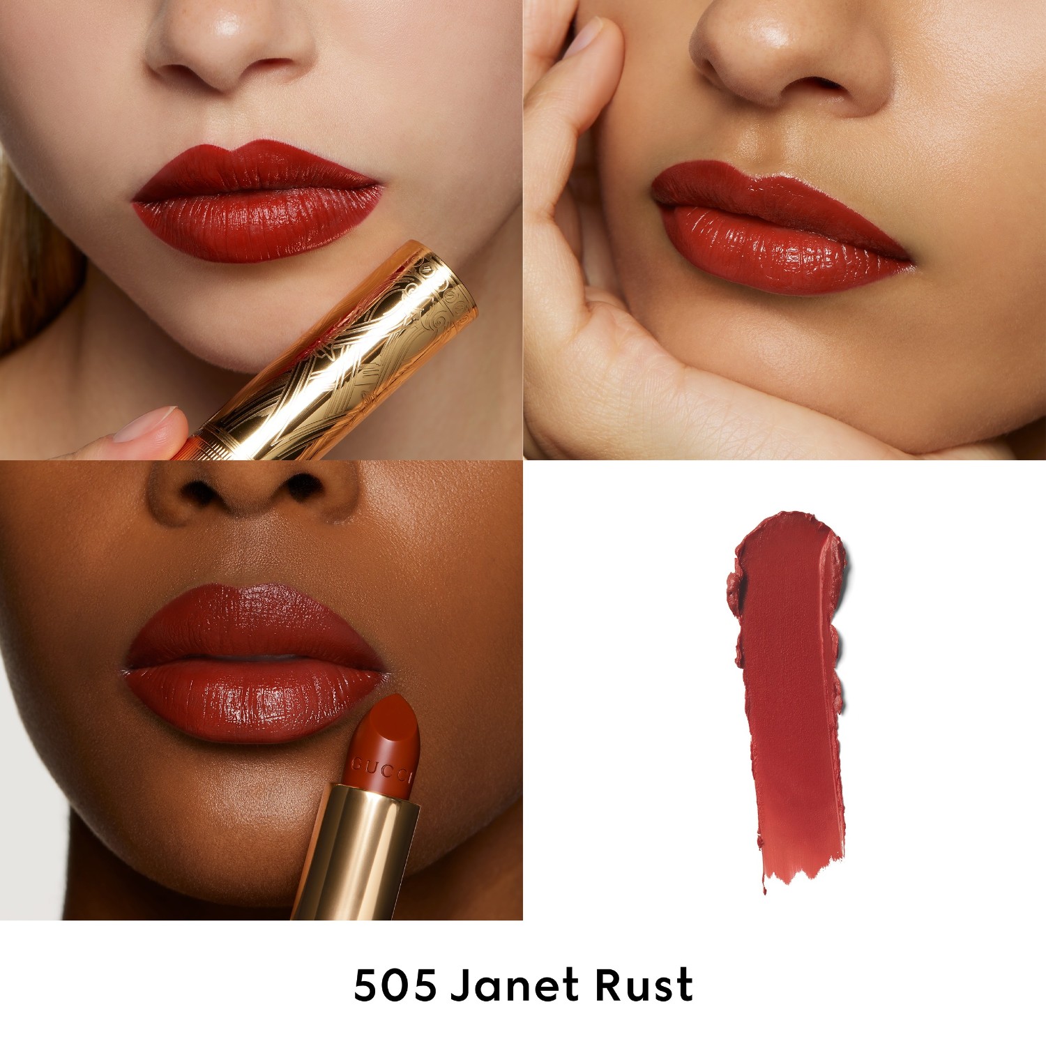 Помада для губ gucci beauty rouge à lèvres satin Gucci, nr. 505 janet rust, вес 3.5 гр. — фото 3
