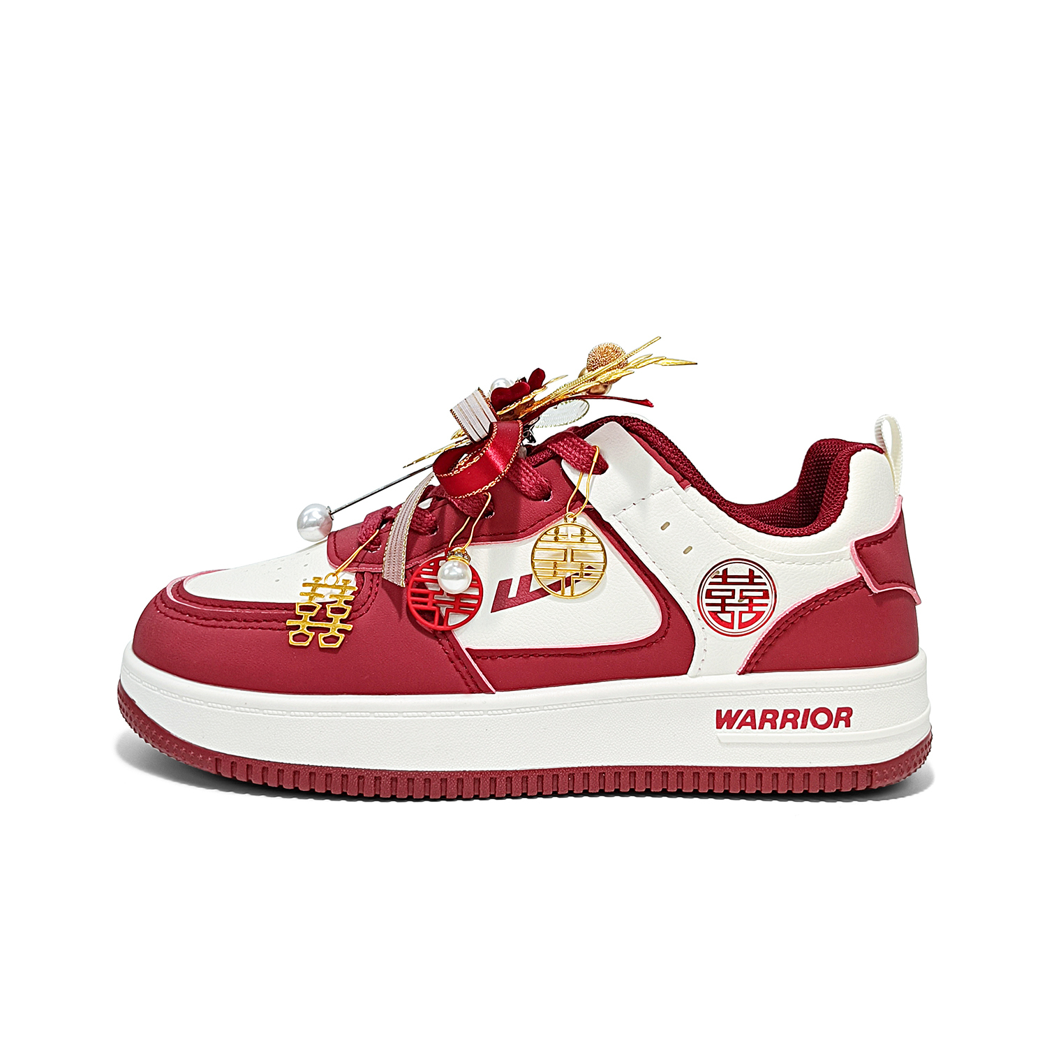 

WARRIOR Скользоустойчивые дышащие легкие низкие повседневные туфли унисекс бордовые с красным жемчужным цветочным принтом, цвет Red Pearl Flower